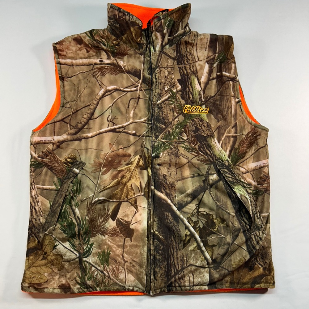 Fieldline Reversible Hunting Vest Mens Medium Realtree AP Camo Blaze‎ Orange Zip